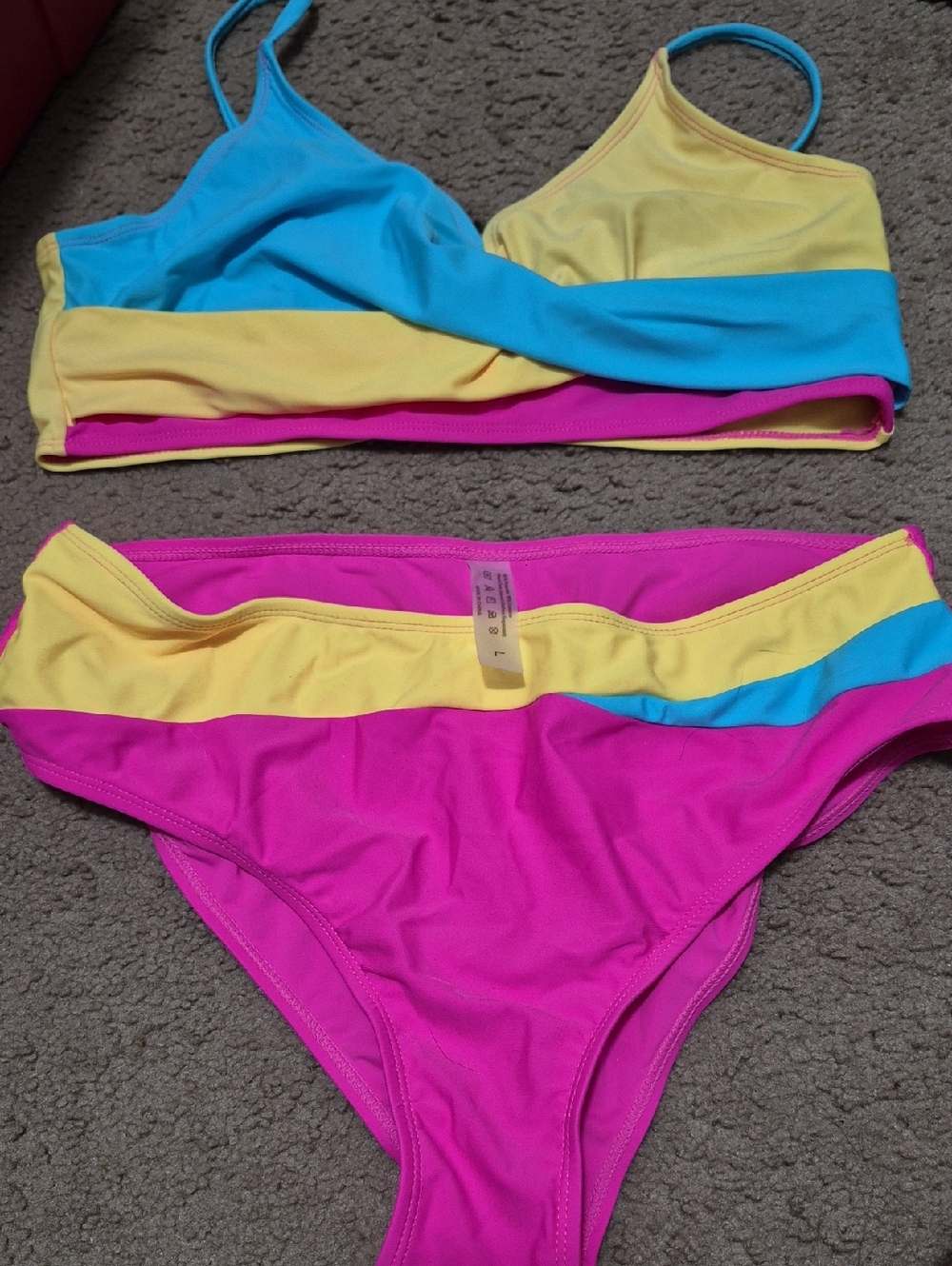 Colorblock Bikini Set - Pink, Yellow & Blue